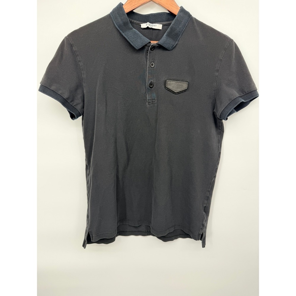 Givenchy Polo Shirt Mens XL Black Good Leather Patch Made in Italy Short Sleeve